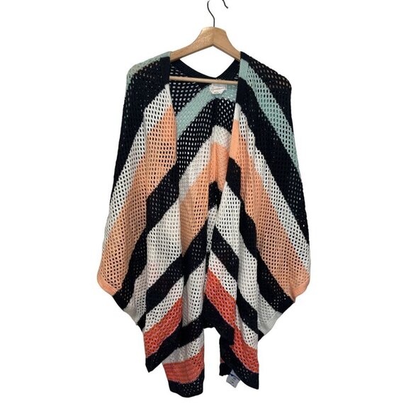 Anthropologie Roffe Stripe Crochet Kimono poncho Cardigan  One Size - Picture 2 of 8